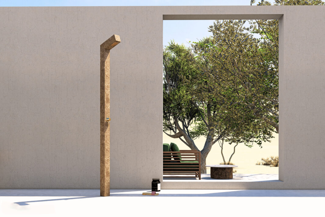 Korta Design_Outdoor_Shower_Stone Look Gris du Gent_ambient_bd